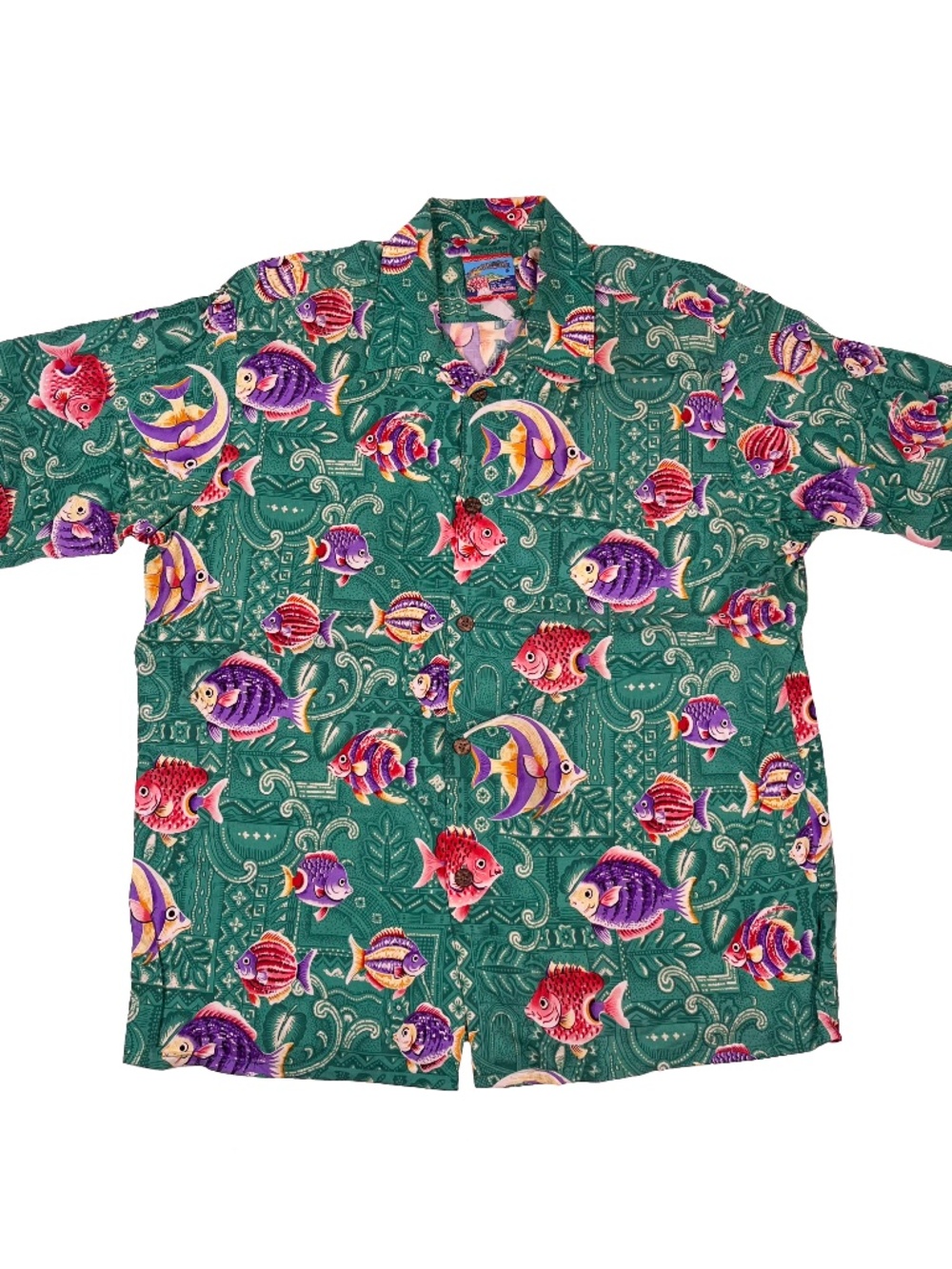 Vintage Joe Kealoha's Mens Aloha Shirt Hawaiian Coral Fish 100% Rayon